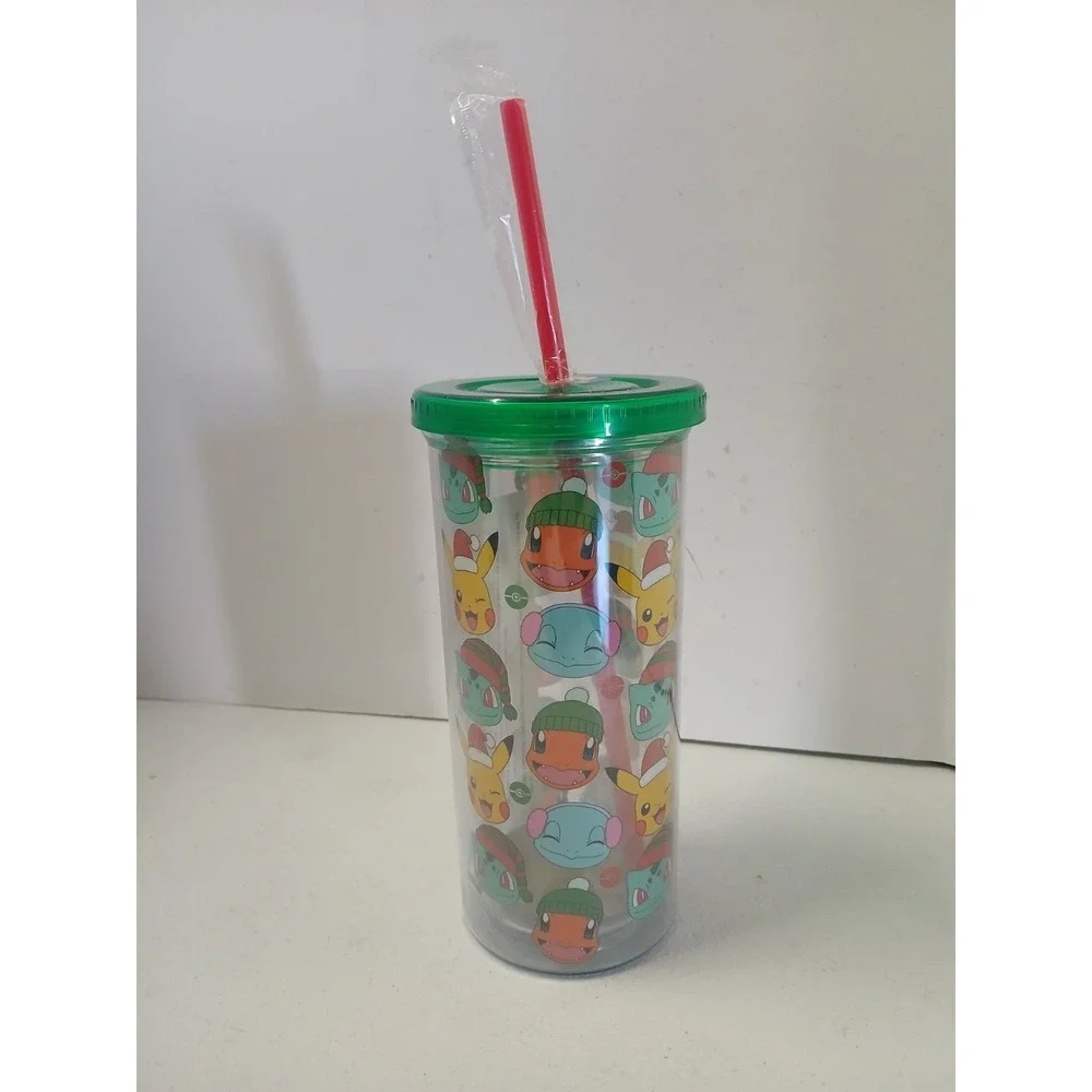 Pokemon 20oz Tumbler w/Lid and Straw - Charmander Squirtle Bulbasaur Pikachu‎